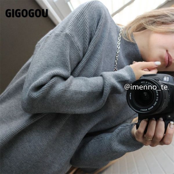 

gigogou oversized women sweater high low hem pullovers thick warm woman turtlenecks knitted jumper winter clothe pull femme 201223, White;black