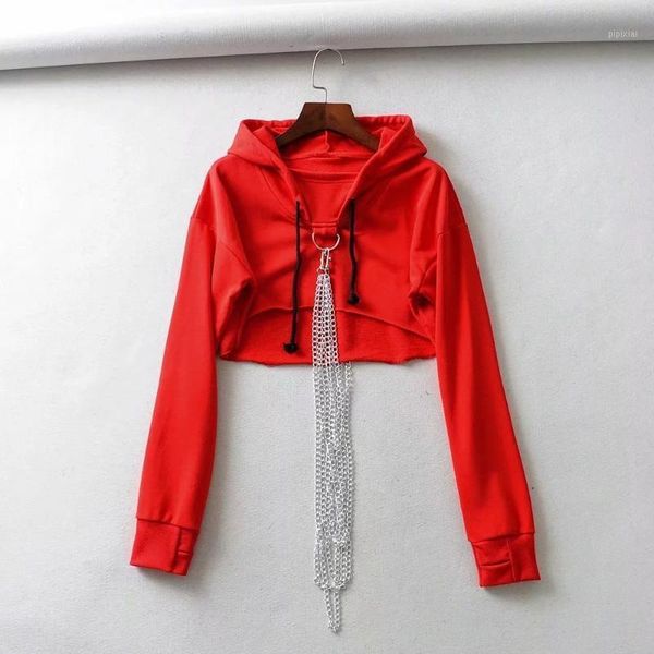 

womens crop sweatshirt jumper long sleeve female hoodie fashion casual pullover fashion chain cropped sweatshirt women1, Black