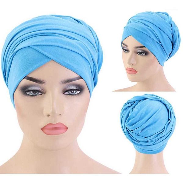 

New Muslim Long Tail Scarf Hat Women Turban Chemo Cap Hair Loss Islamic Headwrap Head Cover Wrap Caps Headwear Dubai Arab Bonnet1, Blue;gray