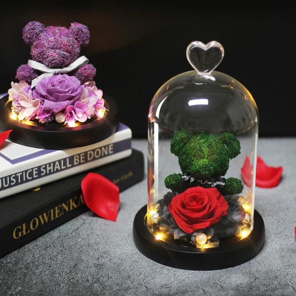 

rose preserved eternal lovely fresh teddy immortal molding mother's rose bear valentine's flask in light a day led day gifts mfddu