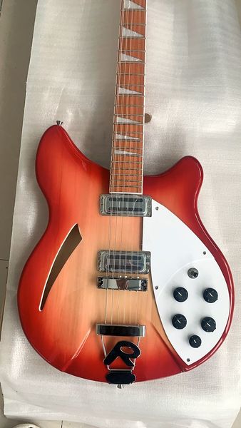 

china made 12 string guitar cherry red 12 strings electric guitar semi hollow body triangle mother of pearloid fingerboard inlay