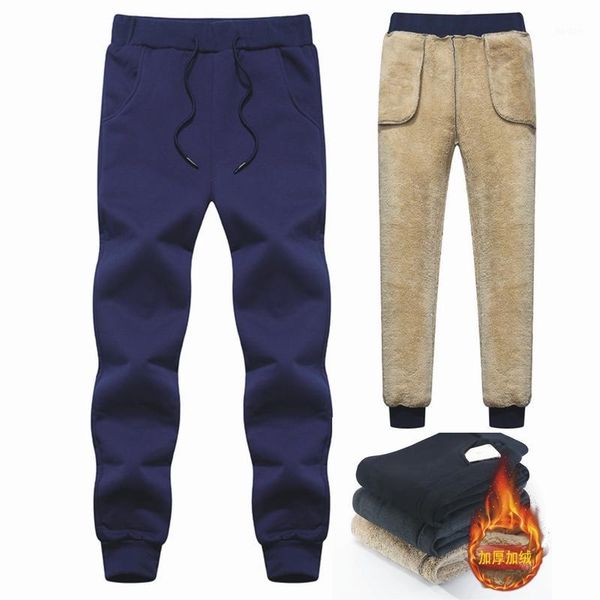 

men's winter pants classic brand sweatpants super warm thick pants for men fleece long cashmere trousers outdoors joggers men1, Black