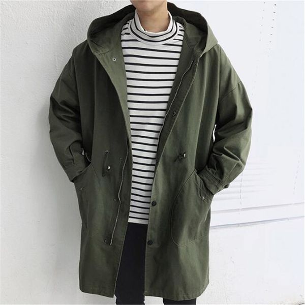 

2021 new jacket with hoodie large pocket spring release trench coat male breasted green army a5293 dt2s, Tan;black