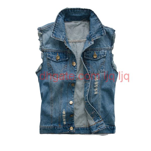 

korean men's jeans vest ripped denim jacket slim fit sleeveless summer new style jeans male coat 6xl, Black;brown