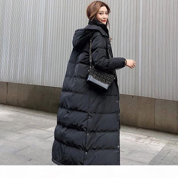 

winter womens warm jacket coat winter long thick white duck down jacket woman hooded and parka long puffer jacket, Black