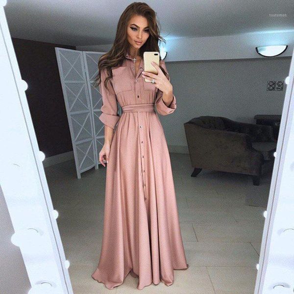 

women maxi shirt dresss plus size slim long sleeve button high waist lace up plus size ladies casual long dresses 5 colors1, Black;gray