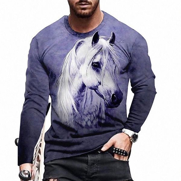 

men's t shirt 3d print graphic prints horse crew neck daily holiday print long sleeve casual designer big and tall blue e6ks#, White;black