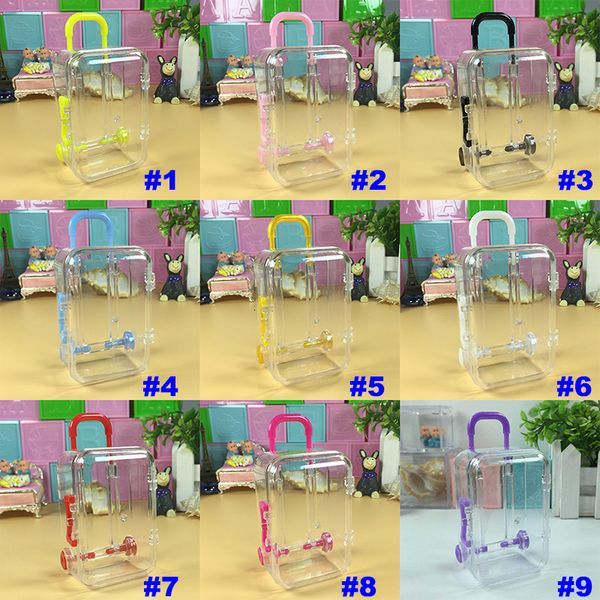 

candy transparent travel luggage design mini plastic suitcase box wedding baby shower chocolate boxes christmas gifts 9 color wx9-945