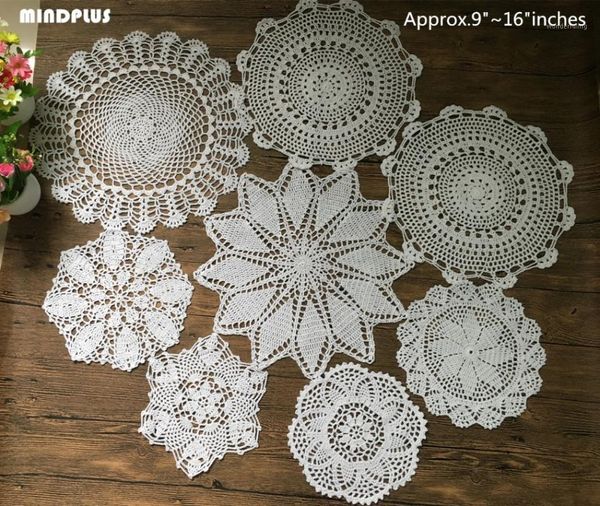 

new 8pcs 100% cotton hand made crochet doilies cup mat pad vintage crochet motifs( 9"~16")inches round white beige1