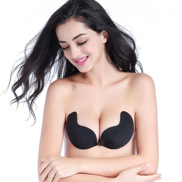 

woman self-adhesive bra bust front closure silicone seamless strapless bra invisible push up bras1, Red;black