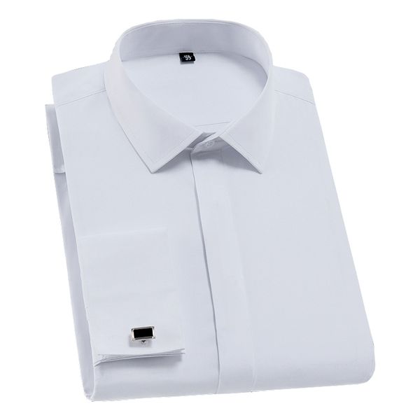 Cor lisa sólida branco design clássico conjunto francês camisas macho camisas não-ferro manga longa escondido botões festa homens vestido camisas y200408