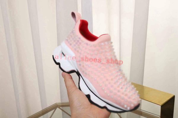 

rivet shoes for lovers flat sneakers designer men red sole shoes women's rivet pointed socks junior spikes flats, Black;red