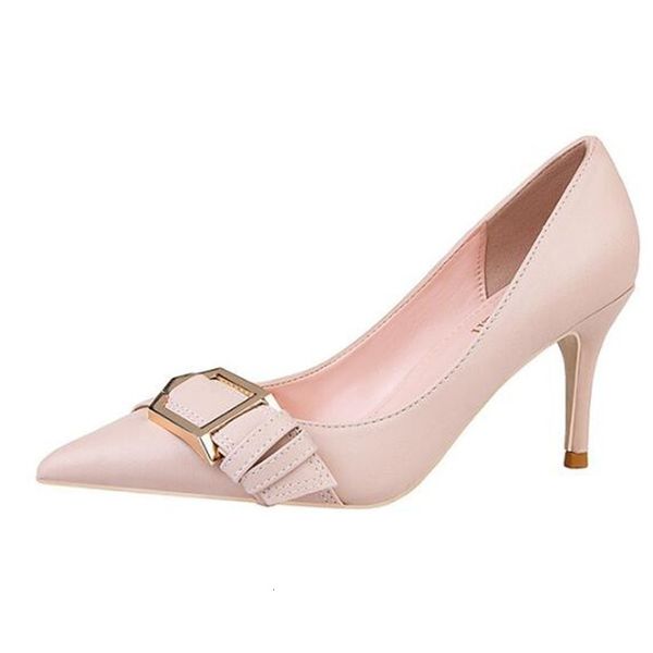 

2021 metal buckle, stiletto, stiletto pumps, high-heeled women's -pointed to ladies wearing fashionable shoes, wedding shoes. feay, Black