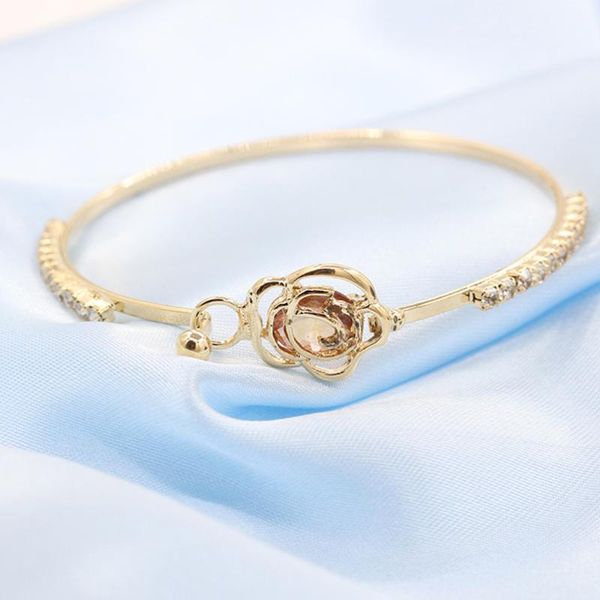

charm bracelets 1pc hollow rose bangle inlay zircon flower bracelet jewelry gift for women girls, Golden;silver
