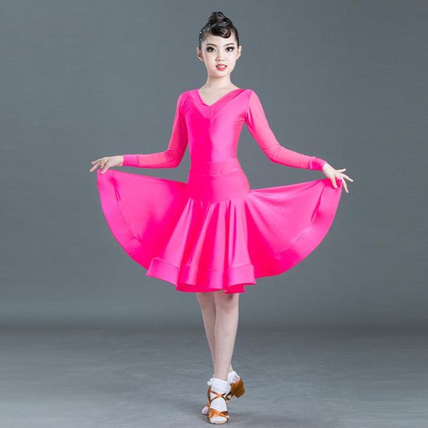 

latin dance dress for girls long sleeves skirts 2pcs competition ballroom kids tango cha cha salsa latin dancewear sl2353, Black;red