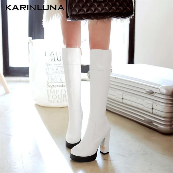 

boots wholesale stylish shoes knee autumn winter thick heels solid zip up platform female, Black