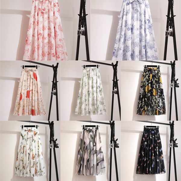 

tigena long pleated chiffon skirt women fashion 2020 summer big hem high waist floral print holiday boho beach skirt female q1209, Black