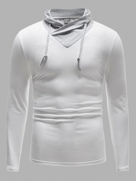 

men contrast panel drawstring tee u3ed#, White;black