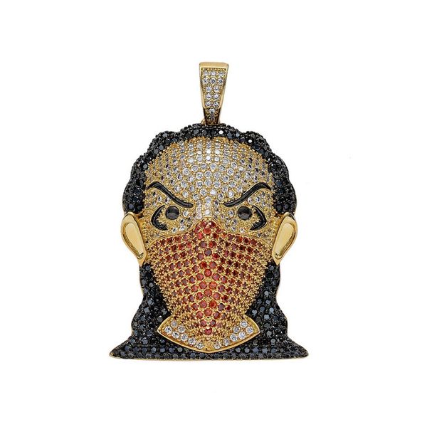 

micro new arrival pave a zircon glue hip hop fashion jewelry iced out masked woman pendant necklace for men qrts, Silver