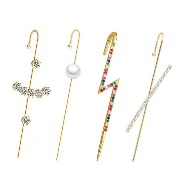 

stud ear wrap earrings elegant crystal craved gold-tone crawler hook classic rhinestone piercing cuff for women, Golden;silver