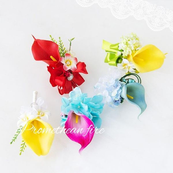 

decorative flowers & wreaths 5pieces/lot wedding groom groomsman boutonniere pu calla lily artificial flower men's suit brooch party pr