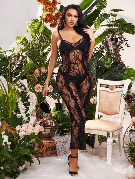 

sxy sheer lace cami jumpsuit without underwear a0sa#, White