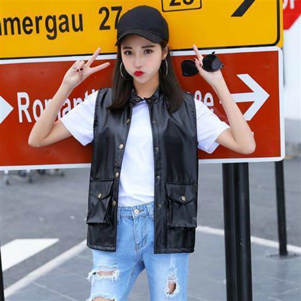 

2021 new plutonium vests women thin occasional fitting of the short female leather vest with sleeveless waistcoat g5ei, Black