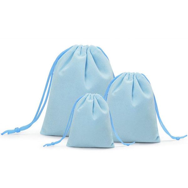 

50pcs/lot sky blue 3 kinds of size pull rope velvet bag, jewelry ring bracelet gift bags, Pink;blue