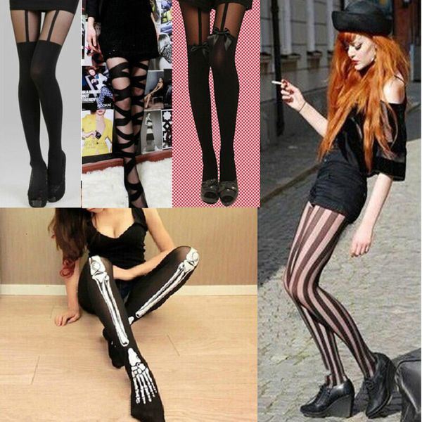

women black mesh pattern stockings hosiery new cross stripe pantyhose high long tights, Black;white
