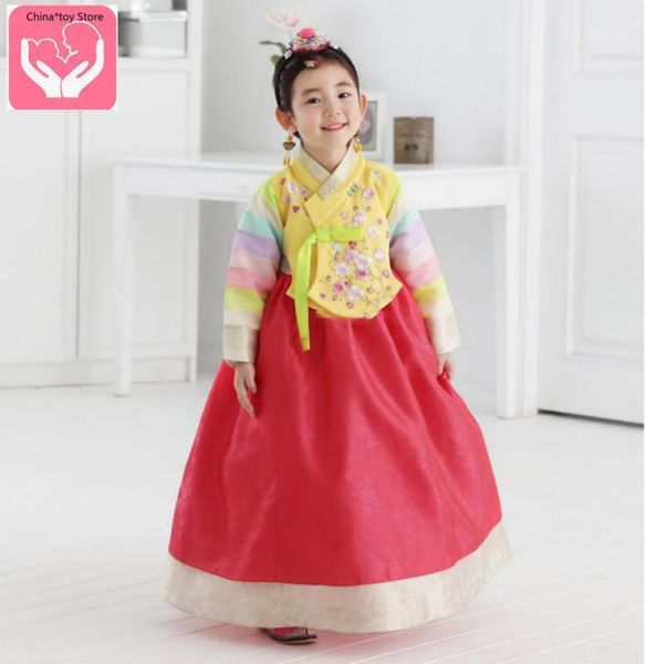 

clothing sets children embroidered korean hanbok dress traditional ethnic long sleeve wedding girl tutu princess1, White