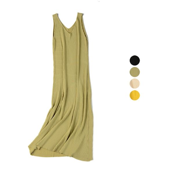 

spring summer 2020 knit tank long korean style knitting v neck sleeveless vest thin loose women casual dress w1nf, White