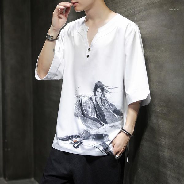 

summer traditional chinese clothing for men cotton linen blouse clothes hanfu men tang suit streetwear tees kk33101, Red