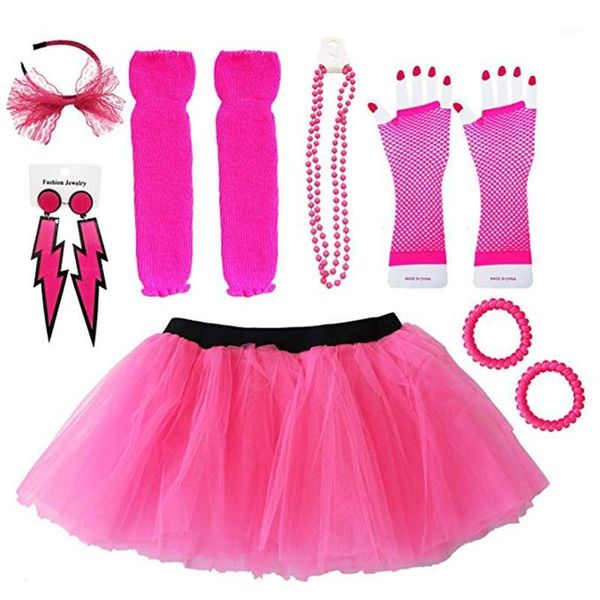 

cosplay costumes neon 80s fancy costume set - tutu & & fishnet gloves beads halloween party child gift1, Silver