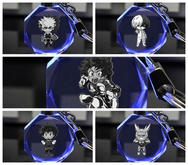 

my hero academia anime led key chains keyring crystal keychain light keyholder gift, Silver