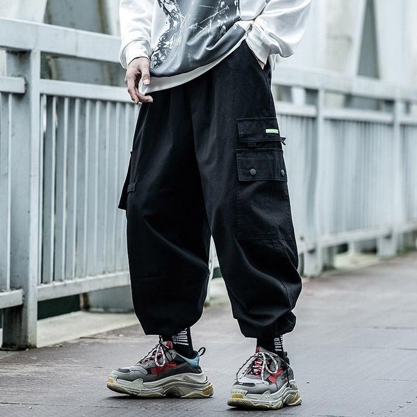 

men's pants clothes harajuku oversized loose comfortable overalls male high street leisure pockets hiphop jogger cargo, Black