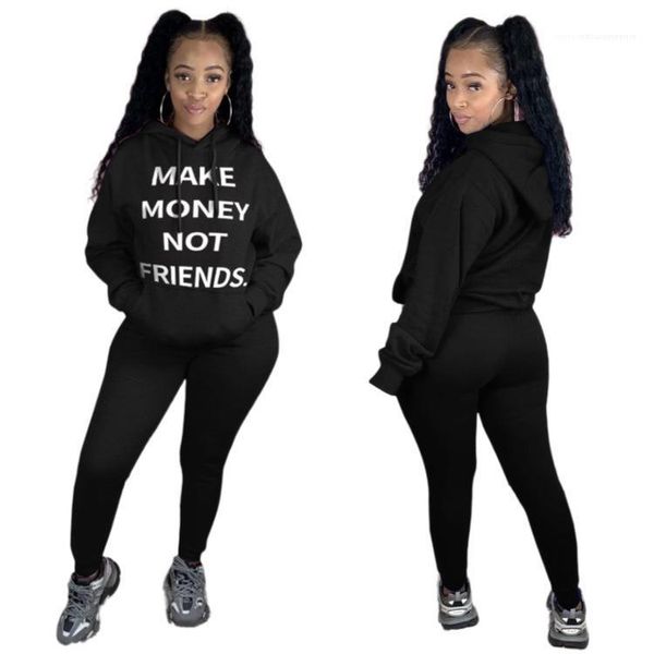 

hooded pullover sweatshirt casual solid trousers famale street wear women letter hoodies clothing suit loose, White