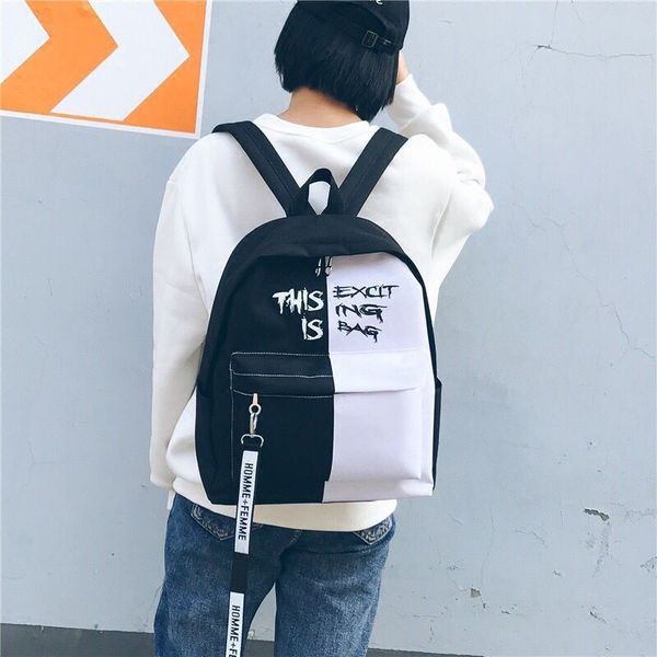 

backpack in black and white for women korean school bag classic canvas backpack back to school girls boys school-bags y0125