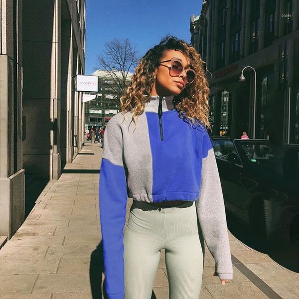 

uideazone pure patchwork turtleneck casual hoodie women autumn loose slim sweatshirt mujer harajuku active wear pullover1, Black