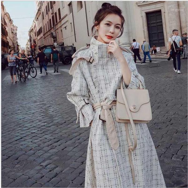 

women coat outerwear winter clothing fashion designs warm woolen blends female elegant single-breasted plaid woolen coat s1751, Black