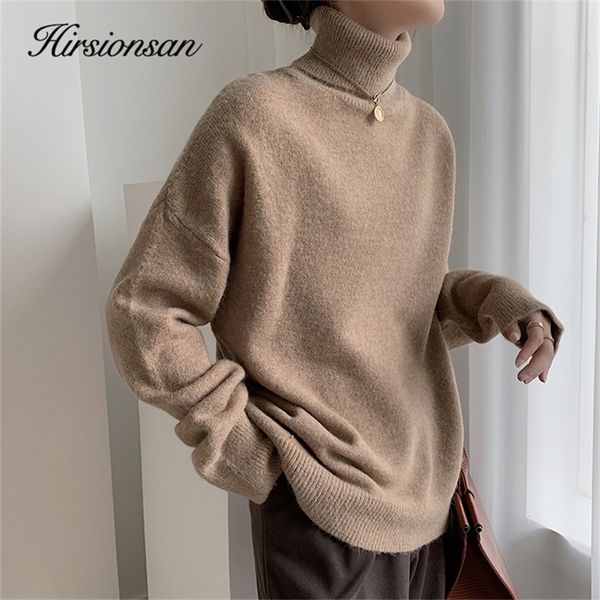 

hirsionsan turtle neck basic cashmere sweater women elegant thick warm female knitted pullovers loose casual knitwear jumper 201225, White;black