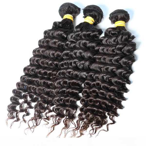 

human hair bundles virgin unprocessed hair extension deep wave 10a natural color for black women, Black;brown