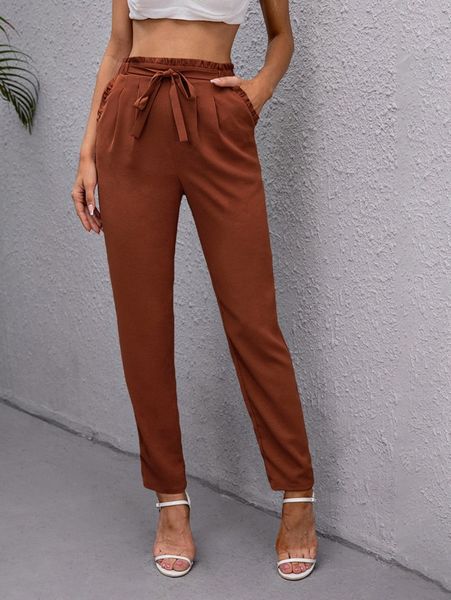 

paperbag waist belted pants m21s#, Black;white