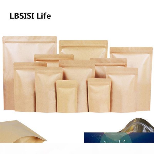 

life 100pcs kraft paper bag self stand aluminum film food snack tea candy oil water proof bag packing paper bag