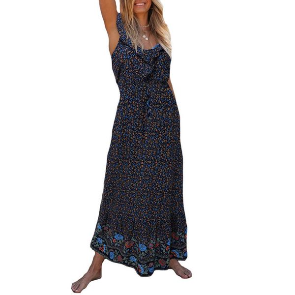 

casual dresses women's backless suspender dress summer fashion high waist lace print long soft and comfortable, Black;gray