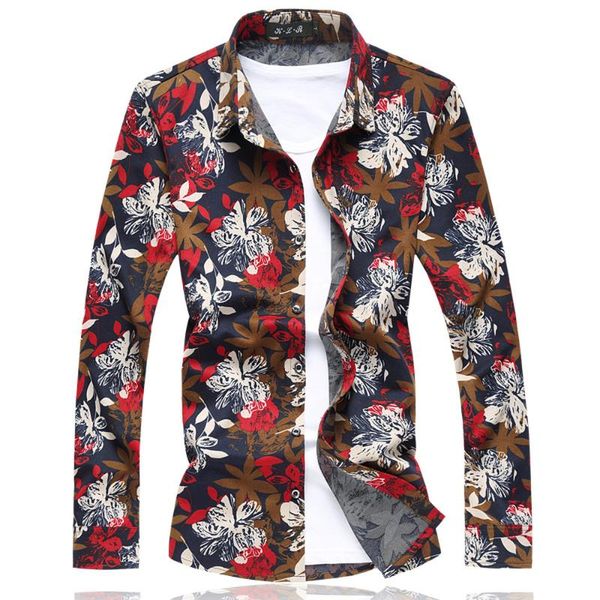 

men shirt summer style print beach hawaiian shirt man slim fit casual long sleeve hawaii asian size -5xl 6xl 7xl, White;black