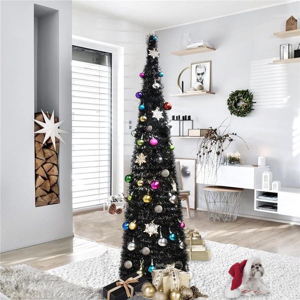 

5ft collapsible pencil black slim tree artificial tinsel up christmas trees new year special festival decorations for home1