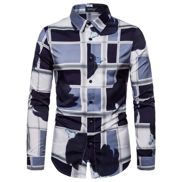 

2020 new men fashion lapel button casual long-sleeved shirt print blouse plus size daily wholesale ing, White;black