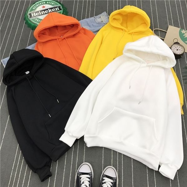 

women hoodies sweatshirts long sleeve winter casual fleece yellow girl pullovers loose hooded female thick coat clothes para y200915, Black