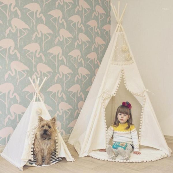 

tents and shelters teepee tent for kids foldable children play girls boys 100% cotton canvas playhouse toys girl child1