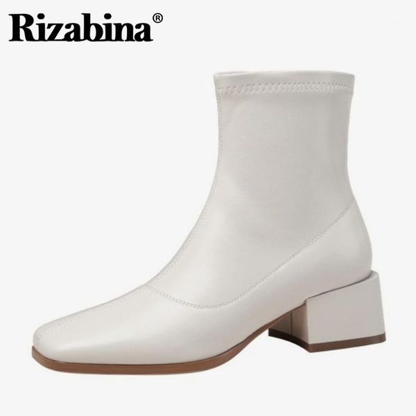 

boots rizabina women ankle fashion zipper thick heel winter shoes woman warm square toe stretch boot office footwear size 33-431, Black